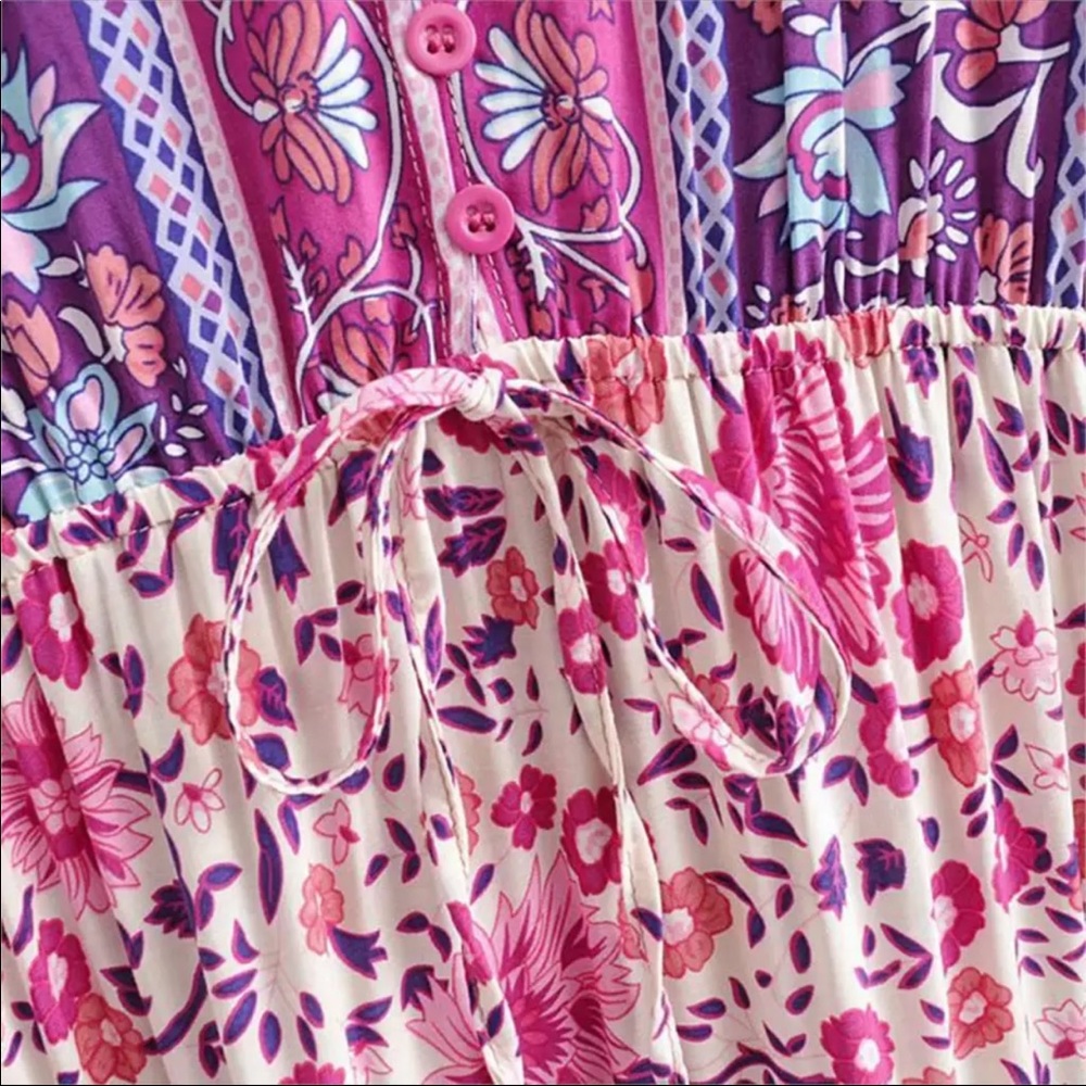 Girly Pink Boho Floral Gypsy Print Maxi Dress - Picture 10 of 11